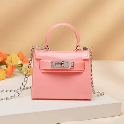 Women Cute Mini Box Shape PVC Solid Color Crossbody Bag With Flap Pocket