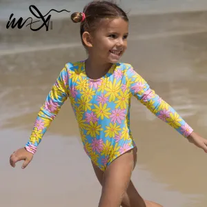 Kids Girls Cute Flower All Over Print Backless Swimwear One Piece