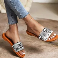Zapatillas transparentes con hebilla de metal plana a la moda para mujer