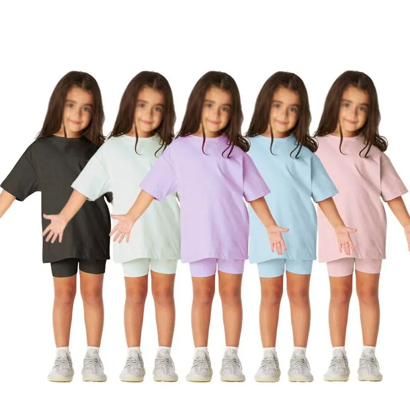Kids Casual Solid Color Round Neck Short Sleeve T-shirt and Elastic Loose Shorts Set for Baby Boys 0-3T Unisex Cotton Pullover Two Piece