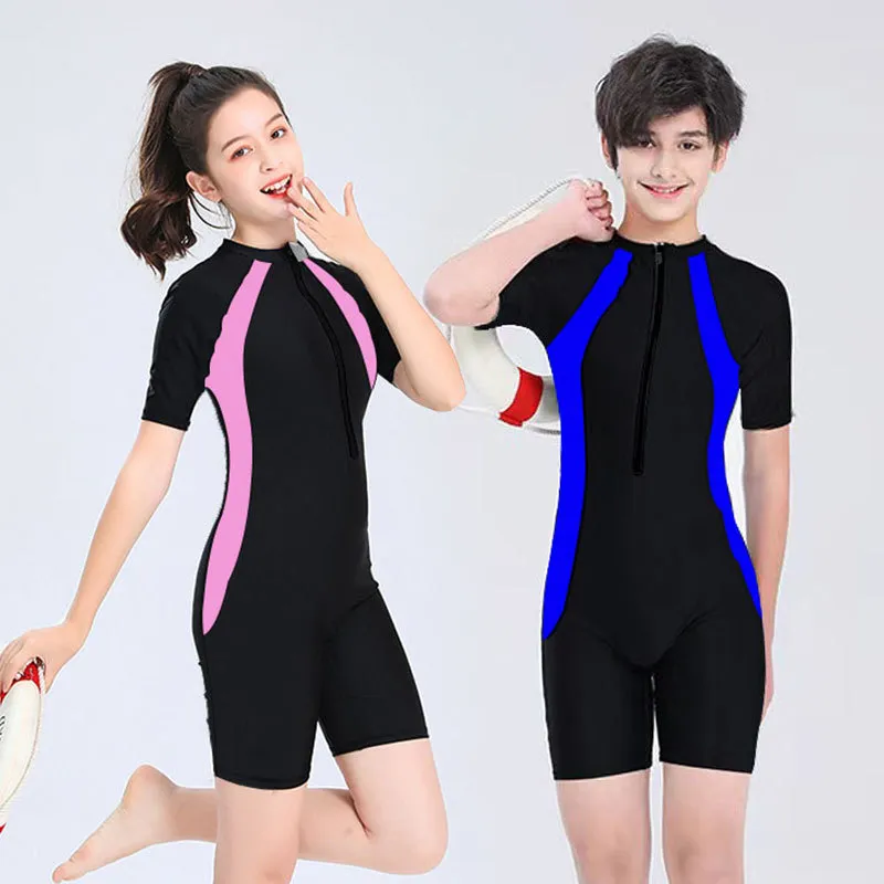 Kids Color Block Quick-drying Breathable One-piece Swimsuit for Unisex