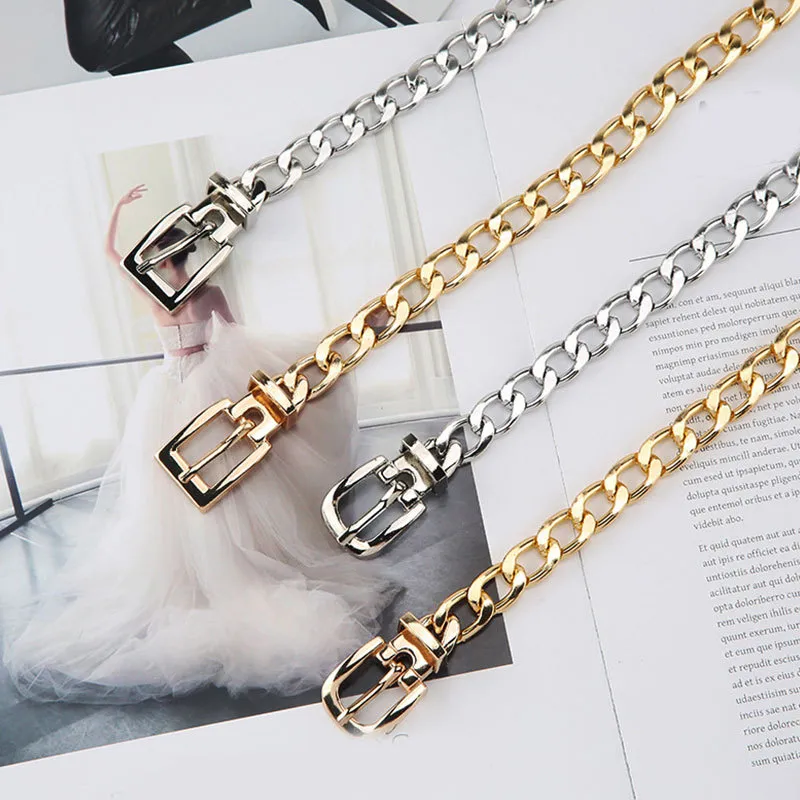 Women Punk Metal Chain Belt Solid Color