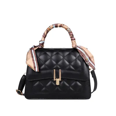 Women Elegant Rhombus Stitching Flap Buckle Design Solid PU Crossbody Bag