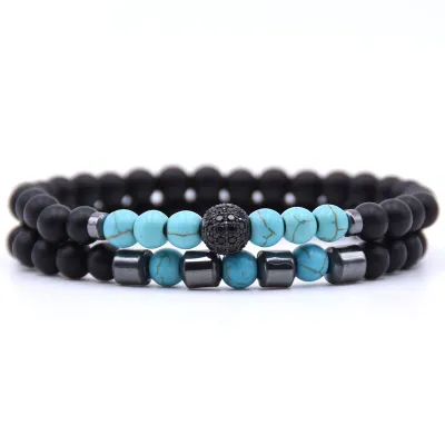 2 Pcs/Set Unisex Trendy Natural Stone Beads Bracelet