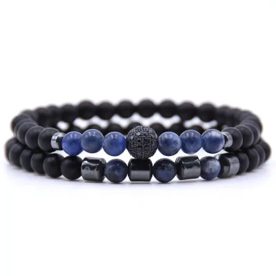 2 Pcs/Set Unisex Trendy Natural Stone Beads Bracelet