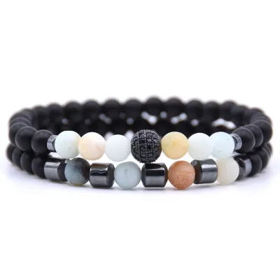 2 Pcs/Set Unisex Trendy Natural Stone Beads Bracelet