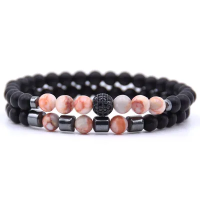 2 Pcs/Set Unisex Trendy Natural Stone Beads Bracelet