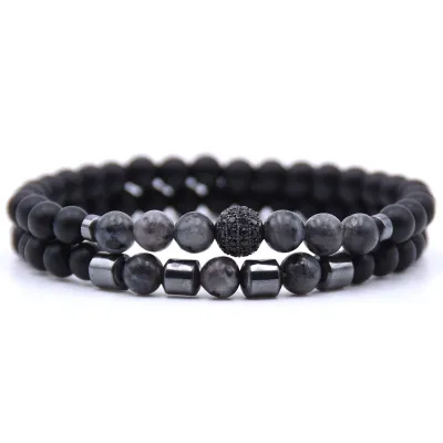 2 Pcs/Set Unisex Trendy Natural Stone Beads Bracelet