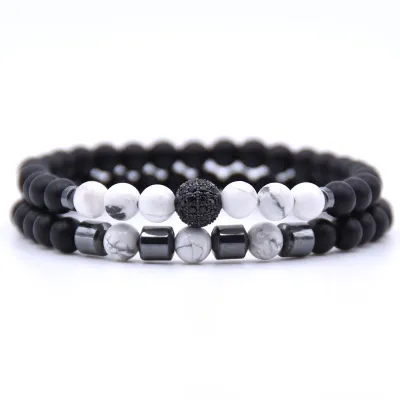 2 Pcs/Set Unisex Trendy Natural Stone Beads Bracelet