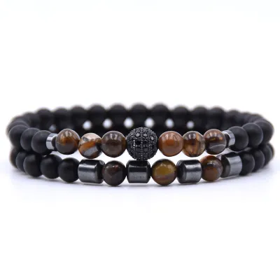 2 Pcs/Set Unisex Trendy Natural Stone Beads Bracelet