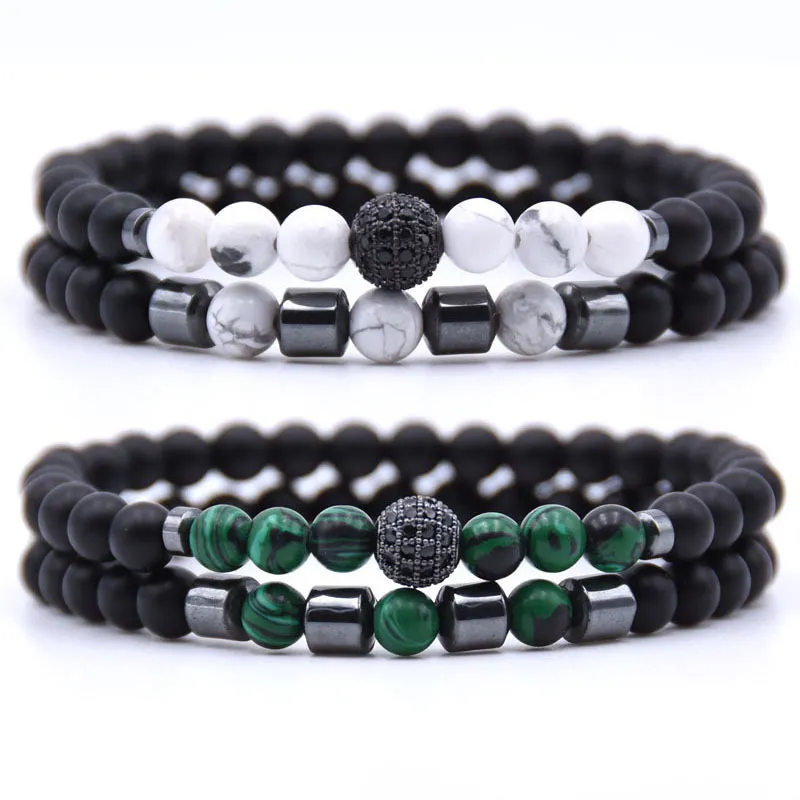 2 Pcs/Set Unisex Trendy Natural Stone Beads Bracelet