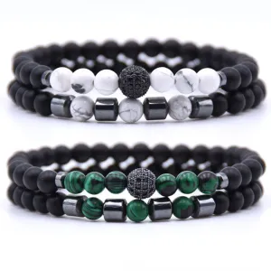 2 Pcs/Set Unisex Trendy Natural Stone Beads Bracelet
