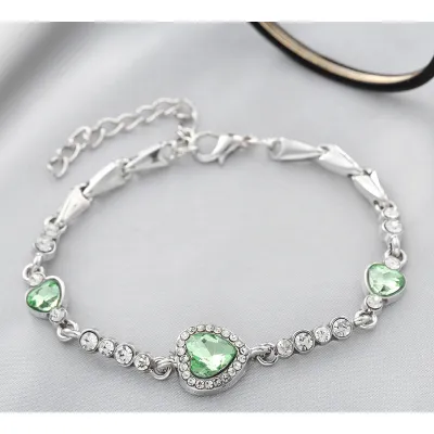 Women Exquisite Heart Shaped Rhinestone Chain Charm Bracelet