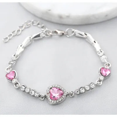 Women Exquisite Heart Shaped Rhinestone Chain Charm Bracelet