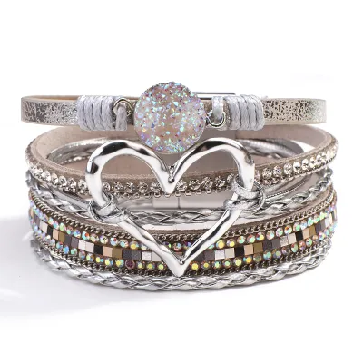 Women Exquisite Heart Shaped Multilayer Resin Stone Charm Bracelet