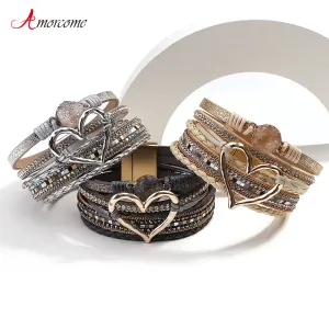 Women Exquisite Heart Shaped Multilayer Resin Stone Charm Bracelet