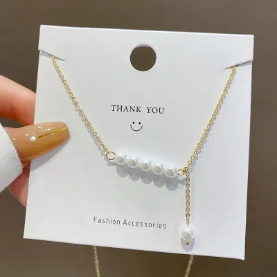 Women Exquisite Rhinestone And Imitation Pearl Stainless Steel Pendant Necklace