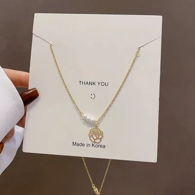 Women Exquisite Rhinestone And Imitation Pearl Stainless Steel Pendant Necklace
