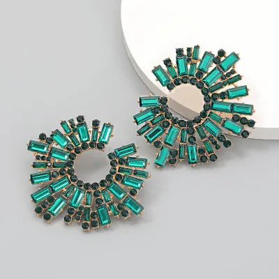 Women Luxury Rhinestone Flower Shaped Stud Earrings Alloy