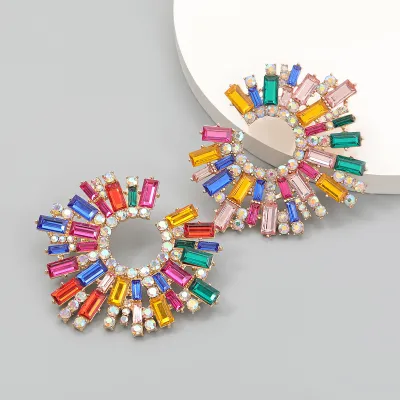 Women Luxury Rhinestone Flower Shaped Stud Earrings Alloy