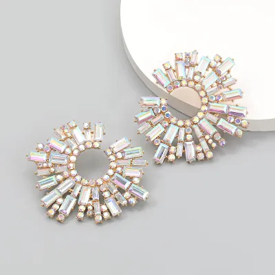 Women Luxury Rhinestone Flower Shaped Stud Earrings Alloy