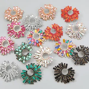 Women Luxury Rhinestone Flower Shaped Stud Earrings Alloy