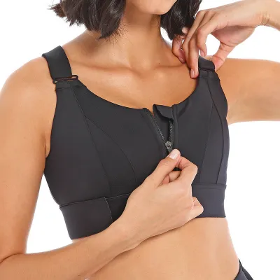 Women Casual Solid Color Yoga Sports Bra with Adjustable Zipper Plus Size