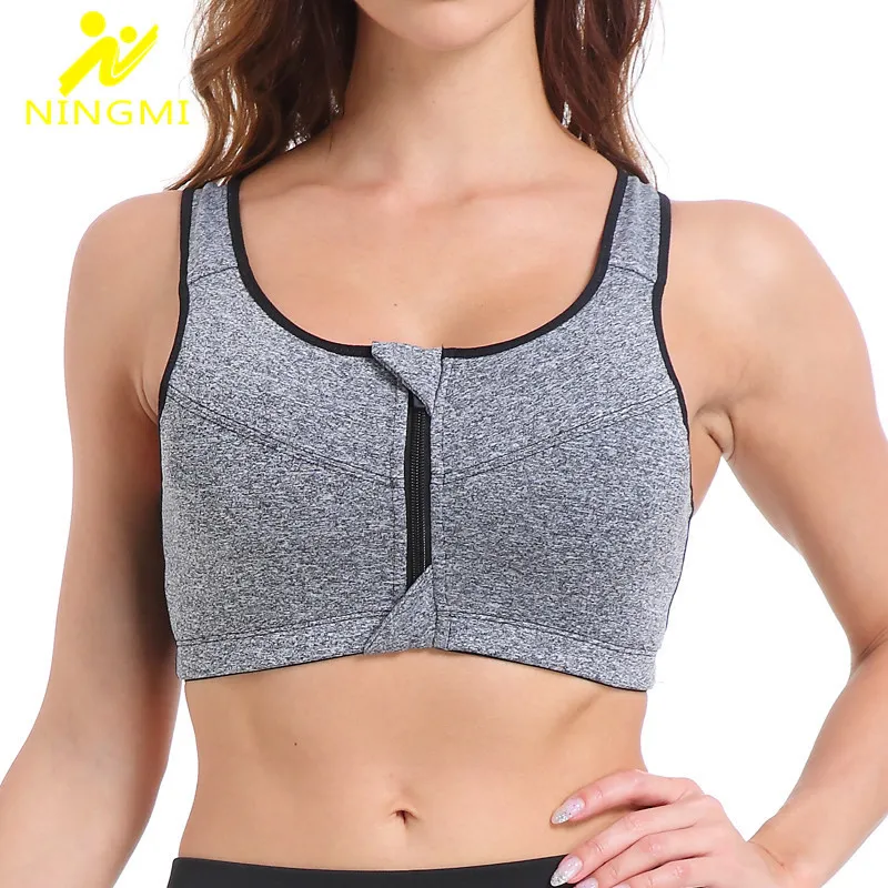 Women Basic Zipper Front Yoga Solid Color Sports Bra
