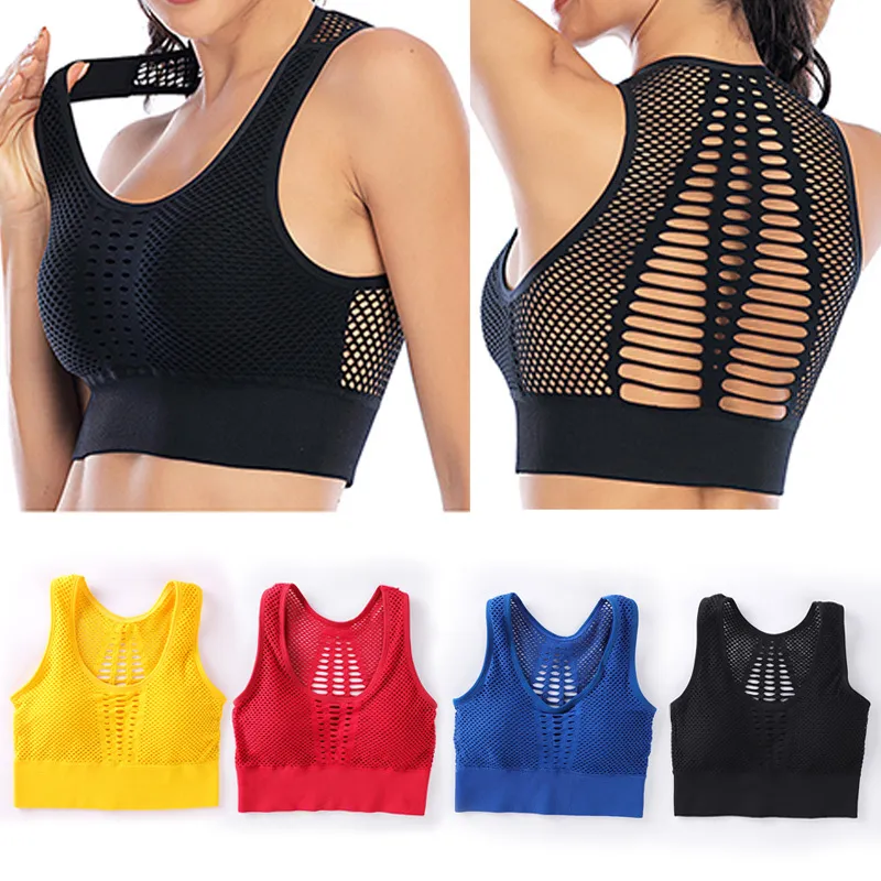 Women Edgy Mesh Hollow Out Nylon Yoga Sports Bra