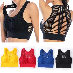Women Edgy Mesh Hollow Out Nylon Yoga Sports Bra