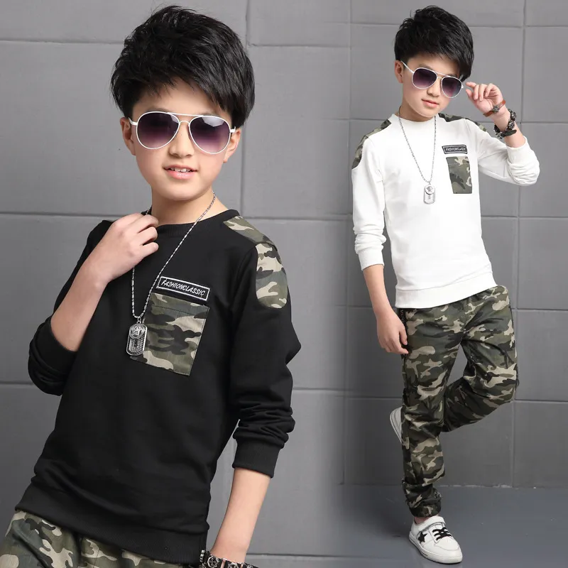 Kids Boys Casual Round Neck Long Sleeve Camouflage Sweatshirt And Sporty Pants Set