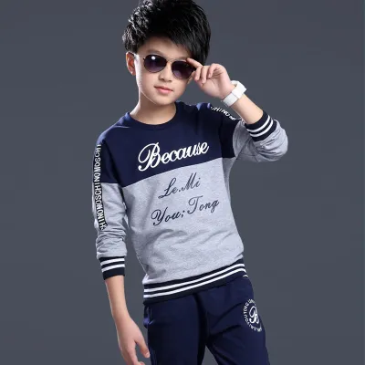 Kids Boys Casual Letter Pattern Pullover Top And Sweatpants Set Long Sleeve Round Neck
