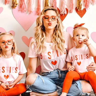 Parent-Child Mother-Daughter Casual Cotton Round Neck Short Sleeve Loose T-shirt Family Matching Outfits