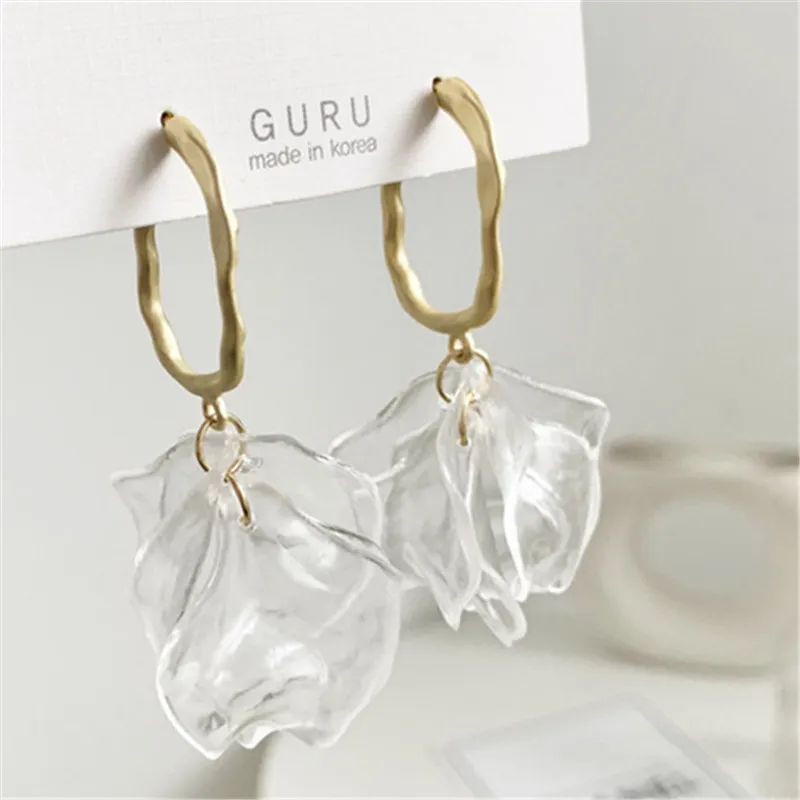 Women Chic Transparent Flower Petals Drop Earrings