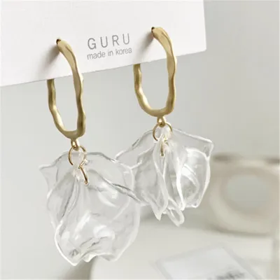 Women Chic Transparent Flower Petals Drop Earrings
