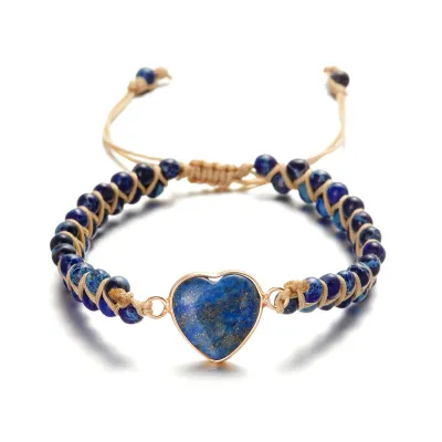 Unisex Vintage Heart Shaped Stone Strand Wrap Bracelet