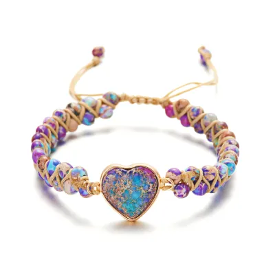 Unisex Vintage Heart Shaped Stone Strand Wrap Bracelet