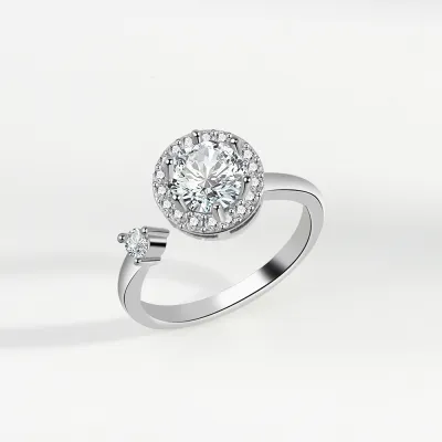 Women Simple Zircon Adjustable Rotary Ring Fashion OL Copper Geometric