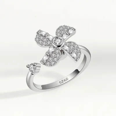 Women Simple Zircon Adjustable Rotary Ring Fashion OL Copper Geometric