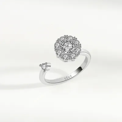 Women Simple Zircon Adjustable Rotary Ring Fashion OL Copper Geometric