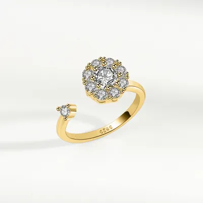 Women Simple Zircon Adjustable Rotary Ring Fashion OL Copper Geometric