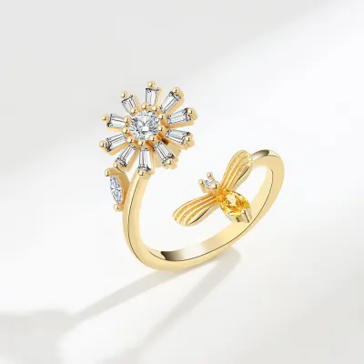 Women Simple Zircon Adjustable Rotary Ring Fashion OL Copper Geometric