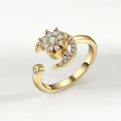 Women Simple Zircon Adjustable Rotary Ring Fashion OL Copper Geometric