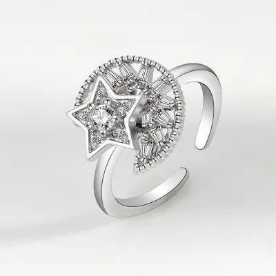 Women Simple Zircon Adjustable Rotary Ring Fashion OL Copper Geometric