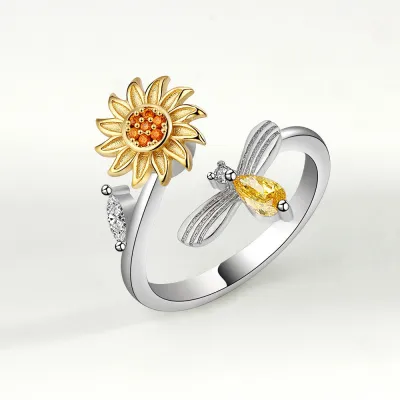 Women Simple Zircon Adjustable Rotary Ring Fashion OL Copper Geometric