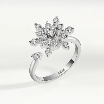 Women Simple Zircon Adjustable Rotary Ring Fashion OL Copper Geometric