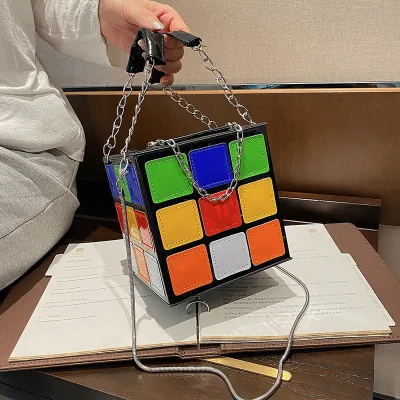 Women Fashion Creative Rubik Cube Shape Design TPU Crossbody Bag