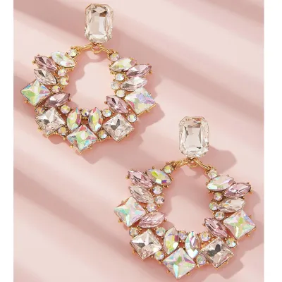 Women Chic Rhinestone Drop Earrings Geometric Punk Style