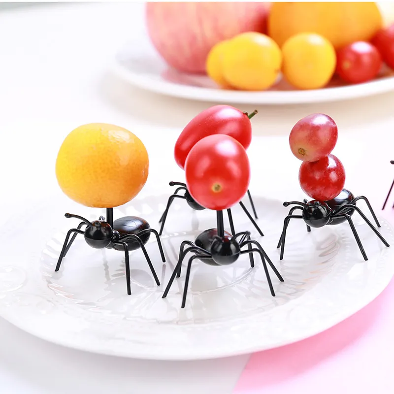 12Pcs Mini Ant Fruit Fork Plastic Fruit Toothpick Kids Snacks Cake Dessert Food Fork Kitchen Tableware Decoration