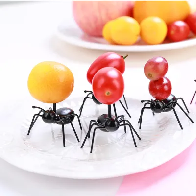 12Pcs Mini Ant Fruit Fork Plastic Fruit Toothpick Kids Snacks Cake Dessert Food Fork Kitchen Tableware Decoration